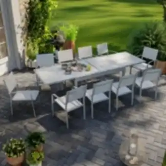 E.Leclerc Brico Table de jardin extensible aluminium 270cm + 10 fauteuils empilables textilène gris - lio 10 offre