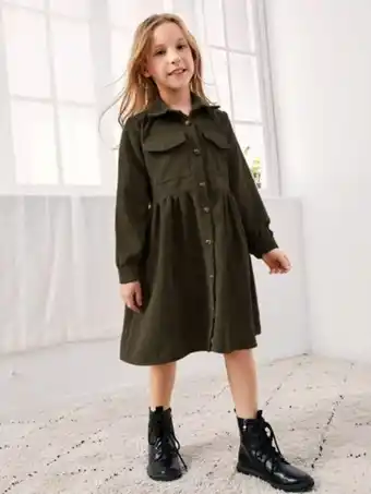 SheIn Fille robe chemise poche à rabat en velours côtelé offre