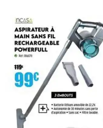 Narbonne accessoires Aspirateur à Main Sans Fil Rechargeable Powerfull Incasa offre