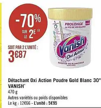 Casino Supermarchés Détachant Oxi Action Poudre Gold Blanc 30° Vanish offre