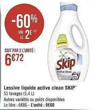 Casino Supermarchés Lessive Liquide Active Clean Skip offre