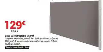 Bricorama Brise-vue Rétractable Dakar offre