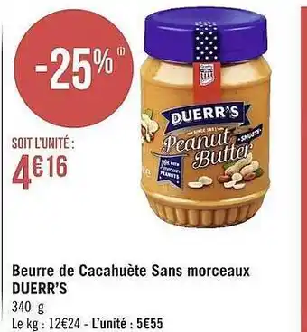 Géant Casino Beurre De Cacahuete Sans Morceaux Duerr's offre