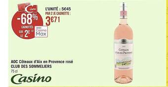 Géant Casino Aoc Côteaux D'aix En Provence Rosé Club Des Sommeliers offre