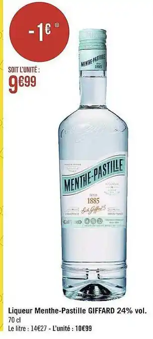 Géant Casino Liqueur Menthe-pastille Giffard offre