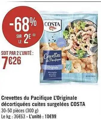 Géant Casino Crevettes Du Pacifique L'originale Décortiquées Cuites Surgelées Costa offre