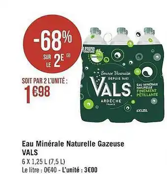 Géant Casino Eau Minérale Naturelle Gazeuse Vals offre
