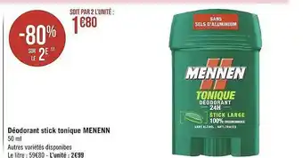 Géant Casino Déodorant Stick Tonique Menenn offre