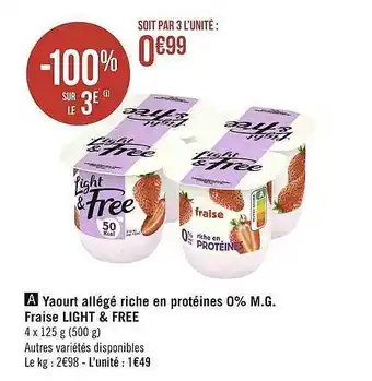 Géant Casino Yaourt Allégé Riche En Protéines Fraise Light & Free offre