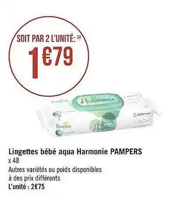 Géant Casino Lingettes Bébé Aqua Harmonie Pampers offre