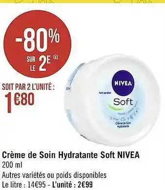 Géant Casino Crème De Soin Hydratante Soft Nivea offre