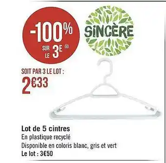 Lot De 5 Cintres -100% Sur Le 3e