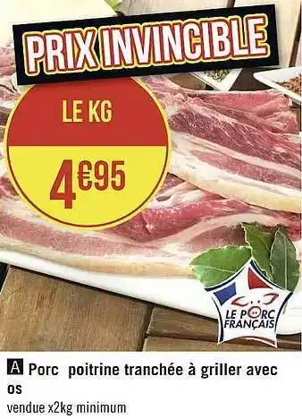 Géant Casino Porc Poitrine Tranchée à Griller Avec Os offre