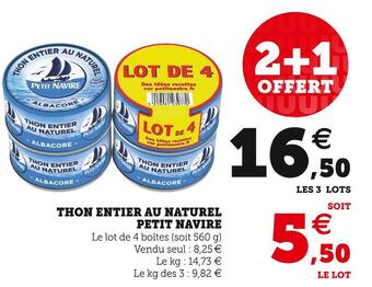 U Express Petit navire thon entier au naturel offre