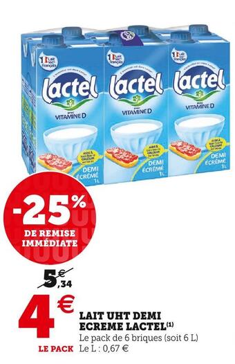 U Express Lactel lait uht demi ecreme offre