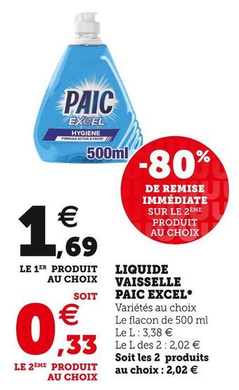 Super U Paic excel liquide vaisselle* offre