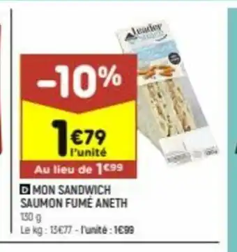 Leader Price Mon Sandwich Saumon Fumé Aneth offre