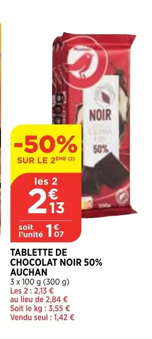 Bi1 Tablette de Chocolat Noir 50% Auchan offre