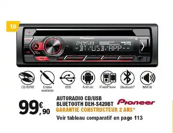 E.Leclerc L'Auto Autoradio Cd Usb Bluetooth Deh-s420bt Pioneer offre