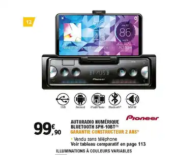 Autoradio Numérique Bluetooth Sph-10bt Pioneer