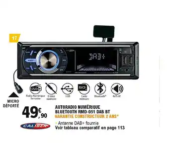 E.Leclerc L'Auto Autoradio Numérique Bluetooth Rmd-051 Dab Bt Caliber offre