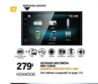 E.Leclerc L'Auto Autoradio Multimédia Dmx-125dab Kenwood offre