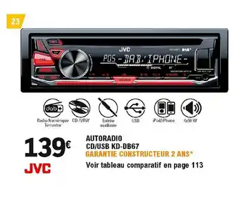 E.Leclerc L'Auto Autoradio Cd Usb Kd-db67 Jvc offre