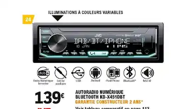 E.Leclerc L'Auto Autoradio Numérique Bluetooth Kd-x451dbt Jvc offre