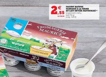Super U Yaourt nature fabriqué à la ferme au lait entier pasteurisé offre