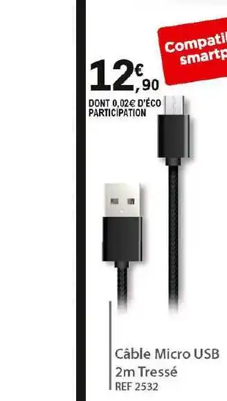 Cùble Micro Usb 2m Tressé
