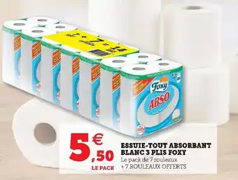 Super U Essuie-Tout Absorbant Blanc 3 Plis Foxy offre