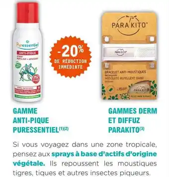 E.Leclerc Parapharmacie Gamme Anti-pique Puressentiel, Gammes Derm Et Diffuz Parakito offre