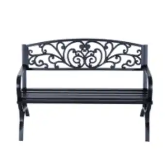 E.Leclerc Brico Outsunny banc de jardin terrasse en acier fonte noir 3 places 127 x 60 x 85 cm charge max 250 kg offre