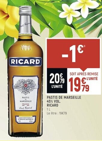 Spar Ricard Pastis de Marseille 45%vol offre