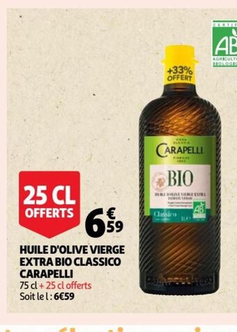 Auchan Supermarché Huile d'Olive Vierge Extra Bio Classico Carapelli offre