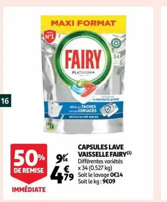 Auchan Supermarché Capsules Lave Vaisselle Fairy offre