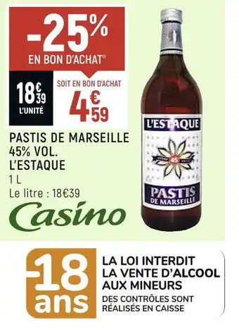 Petit Casino L’estaque pastis de marseille 45% vol. offre