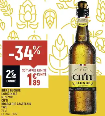 Spar Brasserie castelain bière blonde l’originale 6,8% vol. ch’ti 1926 offre