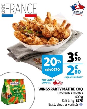 Auchan Maître coq wings party offre