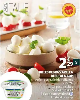 Auchan Billes de mozzarella di bufala aop offre