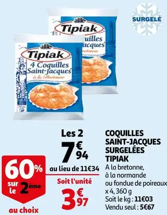 Auchan Tipiak coquilles saint-jacques surgelées offre
