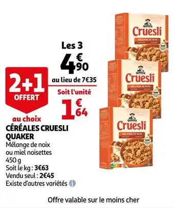 Auchan Quaker céréales cruesli offre