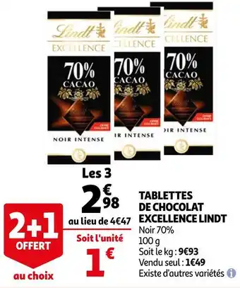 Auchan Lindt tablettes de chocolat excellence offre