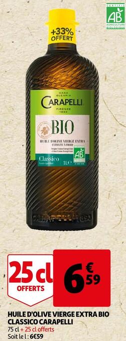 Auchan Carapelli huile d'olive vierge extra bio classico offre