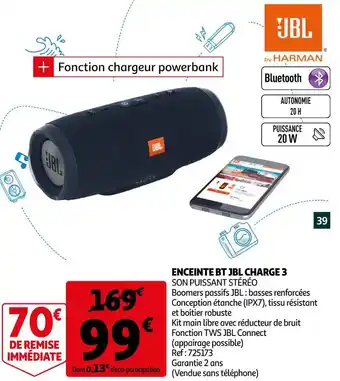 Auchan Jbl enceinte bt charge 3 offre