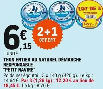 E.Leclerc Thon Entier Au Naturel Démarche Responsable offre