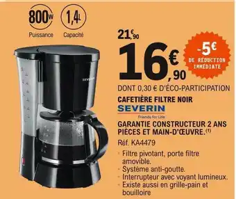E.Leclerc Cafetière Filtre Noir Severin offre