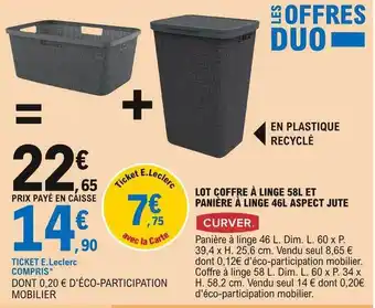 E.Leclerc Lot Coffre à Linge 58l Et Panière à Linge 46l Aspect Jute Curver offre