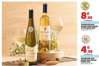 Hyper U Jurancon Aop Blanc Doux Grain D'automne 2018 Cave De Jurancon, Jurancon Aop Blanc Sec Grand Large 2021 Cave De Jurancon offre