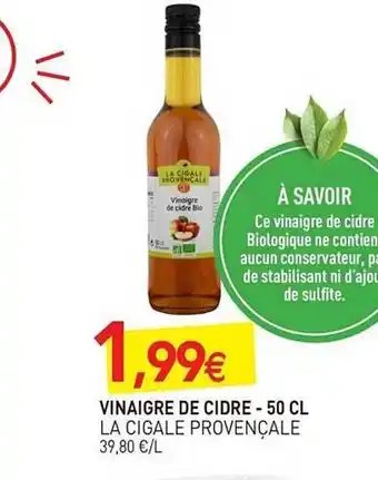 naturéO Vinaigre De Cidre La Cigale Provençale offre